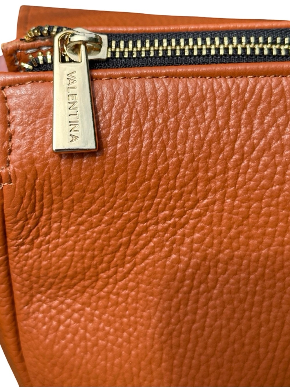 Valentina Orange Cognac Pebbled Leather Crossbody Saddle Bag - Made In Italy - Picture 11 of 16